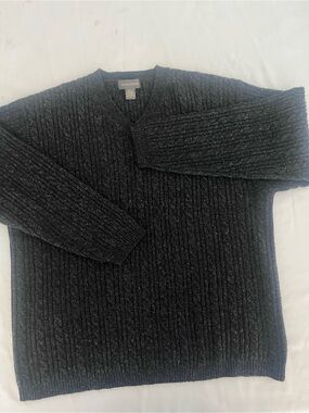 Banana Republic Lambwool Men's Dark Gray Cable V-Neck Sweater